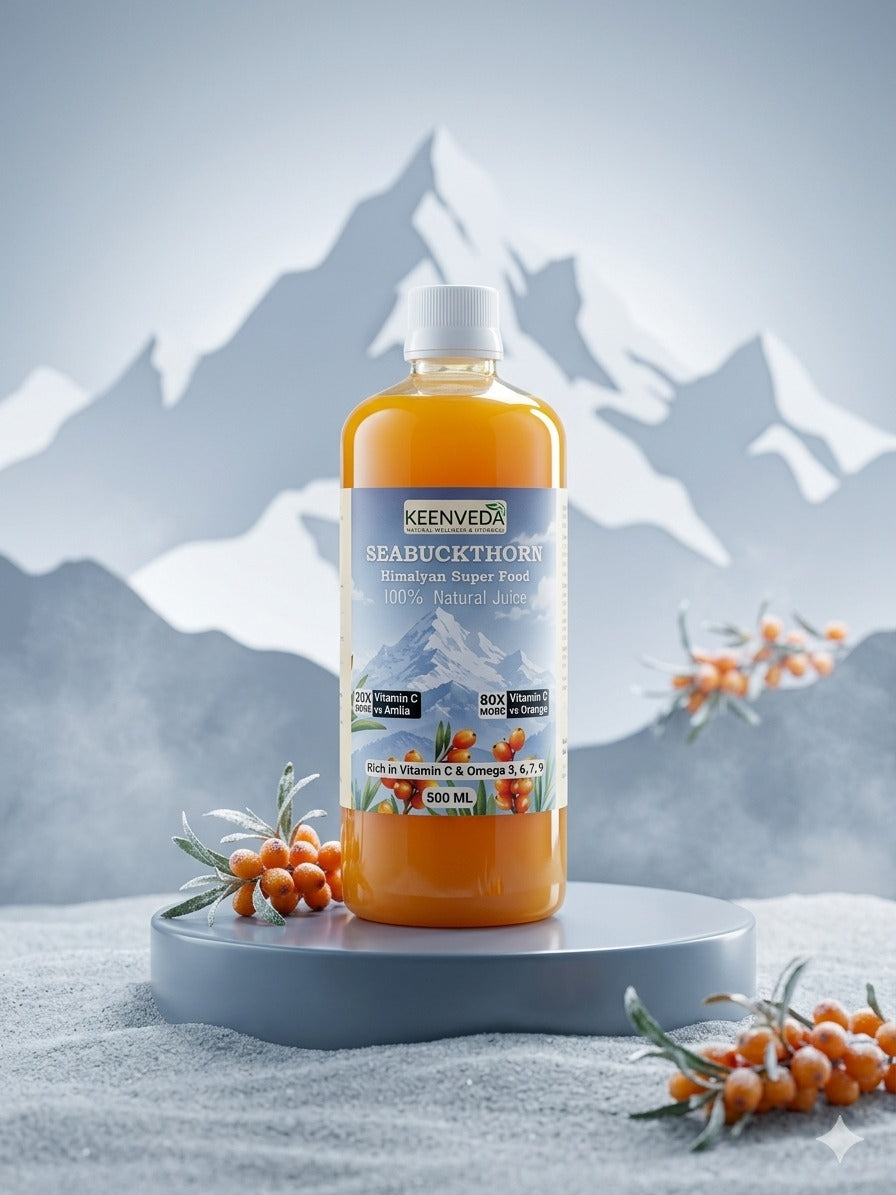 KeenVeda Sea Buckthorn Juice 500 ML – 99% Pure Himalayan Berry | Rich in Vitamin C, Omega 3, 6, 7 & 9
